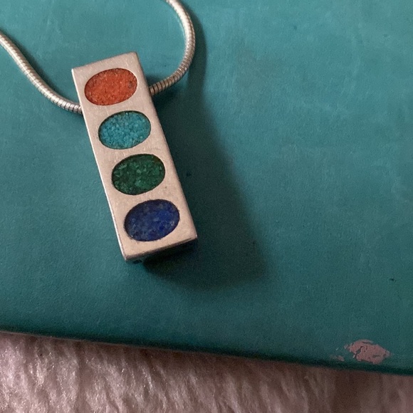 Pendant multi color Sterling silver & 14k wearable on both sides Chain Italy - Picture 4 of 5